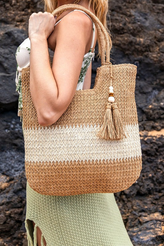 Valeria Two-Tone Straw Tote **Multiple color options** Ships from warehouse to you
