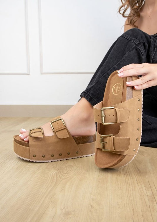 NINA DOUBLE BUCKLE BANDS COMFORTABLE FLATFORM