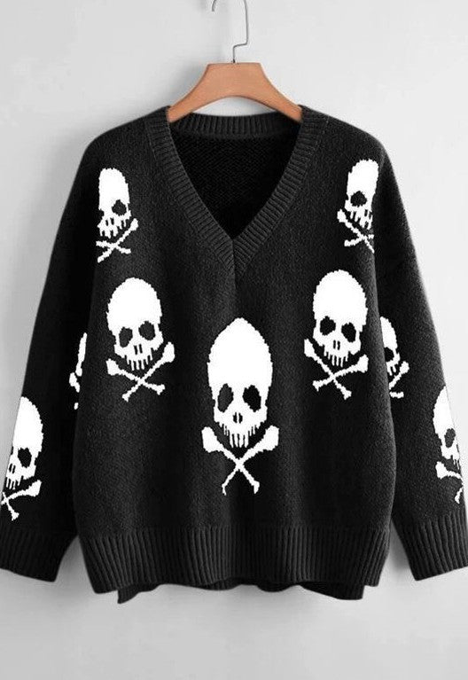 Skull V-neck Sweater