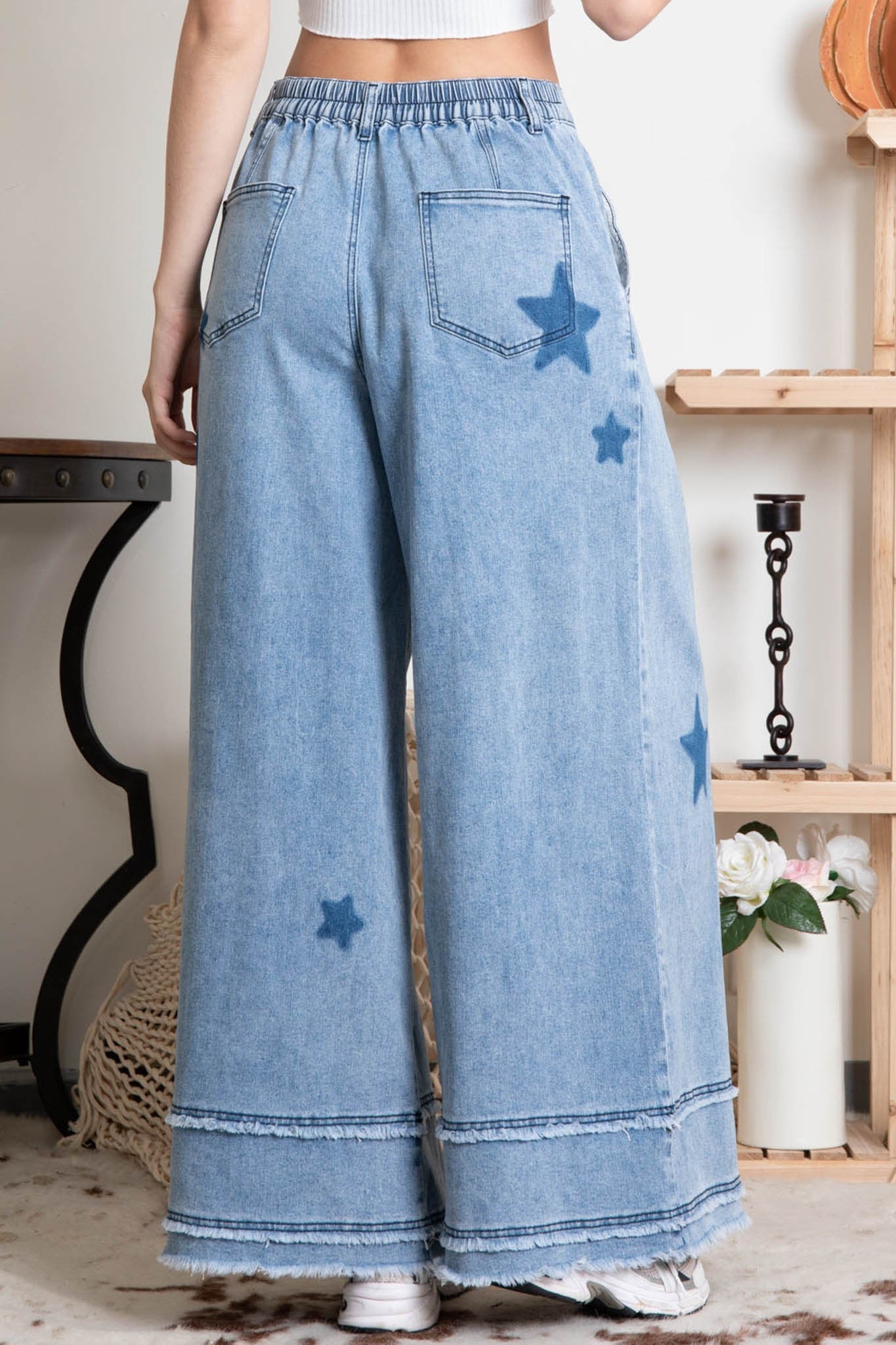 Star Patch Washed Wide Leg Denim Pants **FINAL SALE