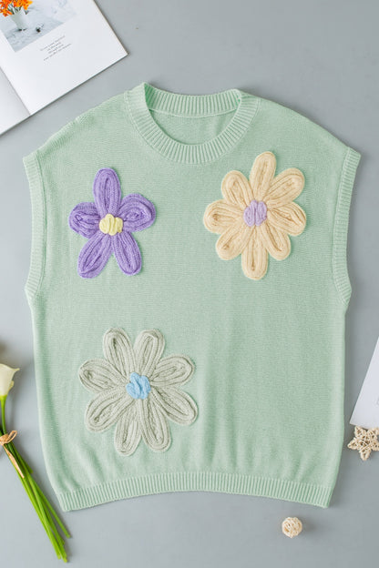 Crochet Flower Round Neck Sweater Vest PREORDER