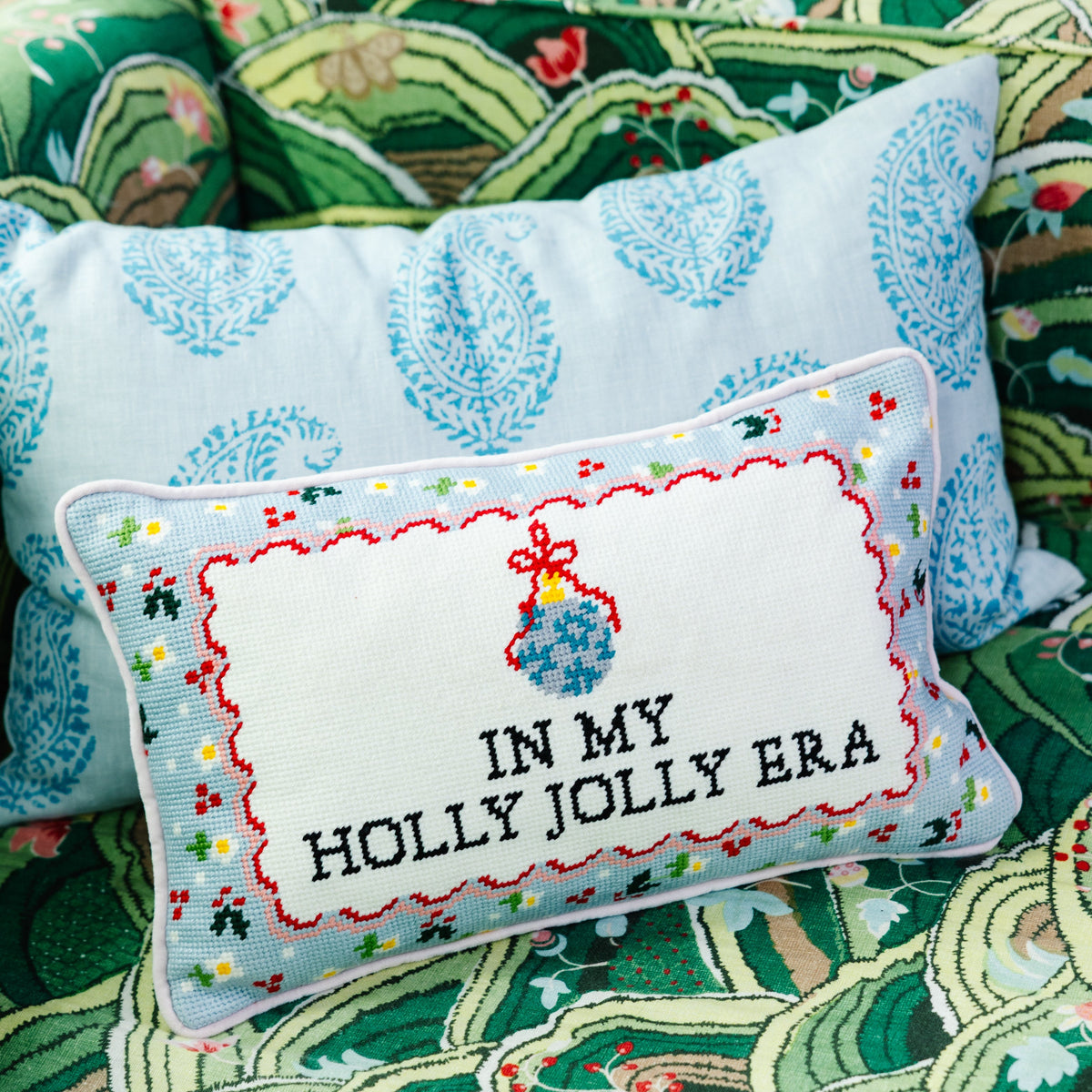 Holly Jolly Era Needlepoint Pillow
