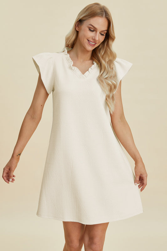 Ruffled V-Neck Cap Sleeve Dress PREORDER