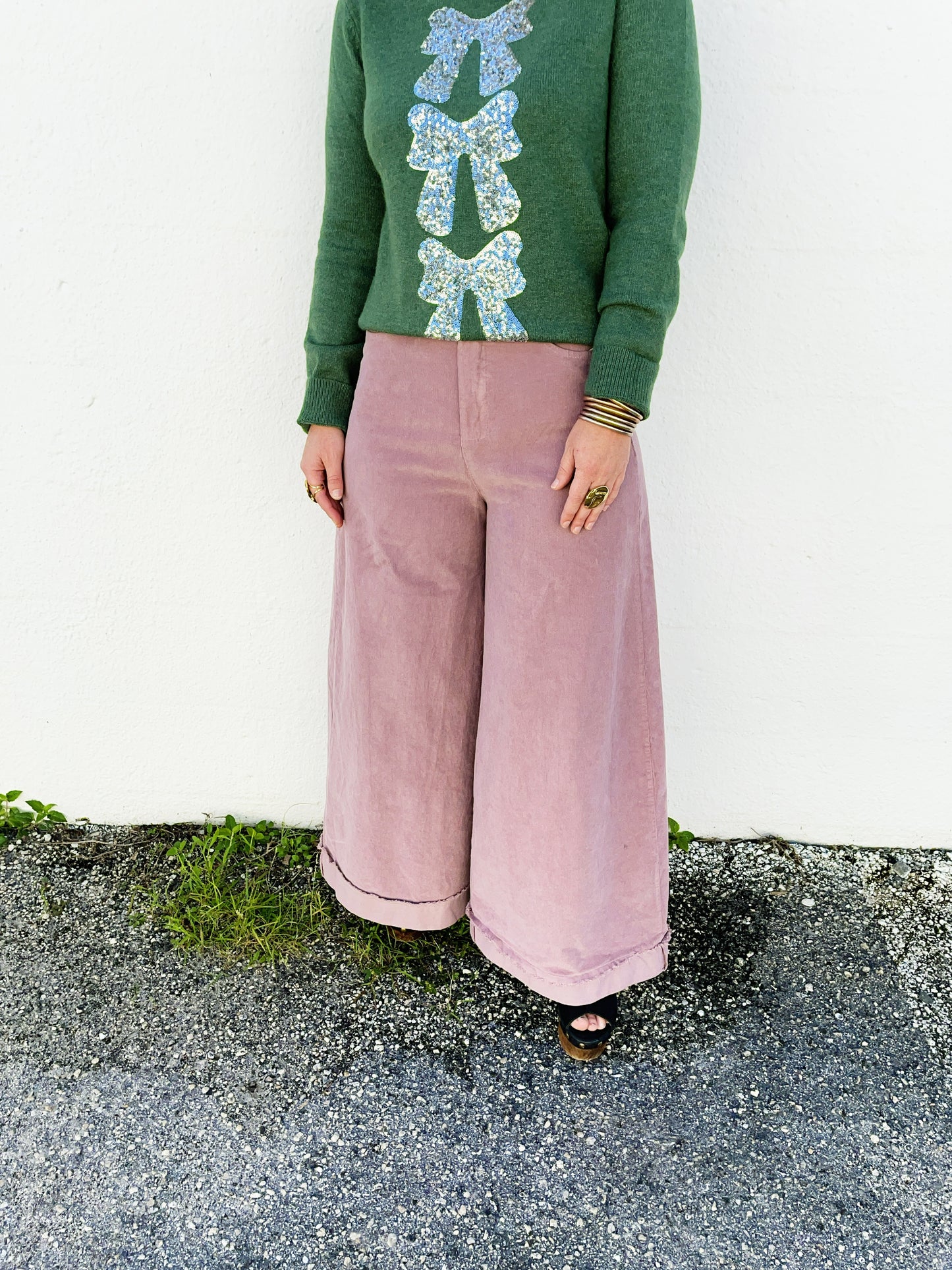 Sequins Bow Ribbon Embellished Christmas Sweater