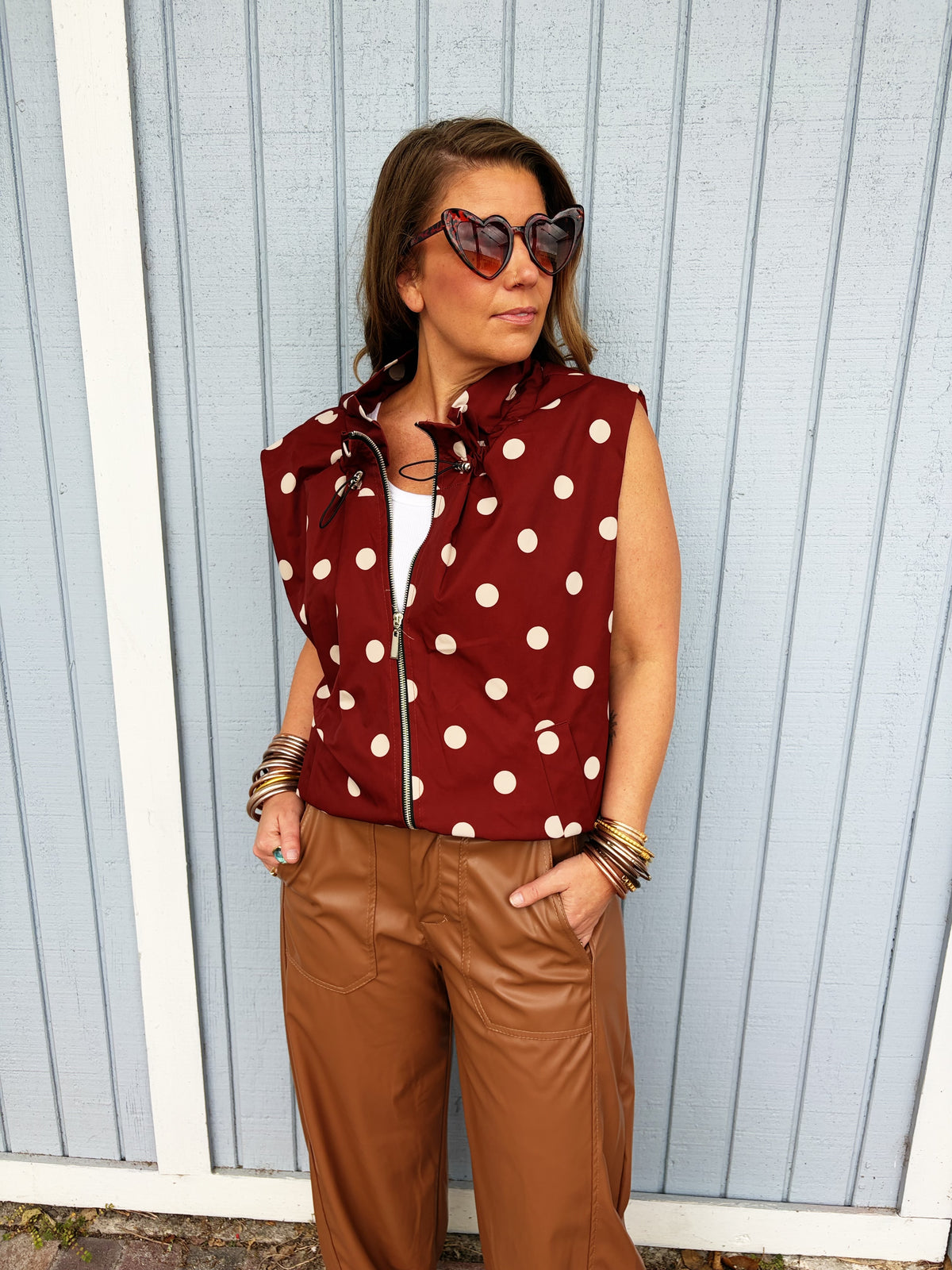 Polly Polka Dot Vest - Burgandy