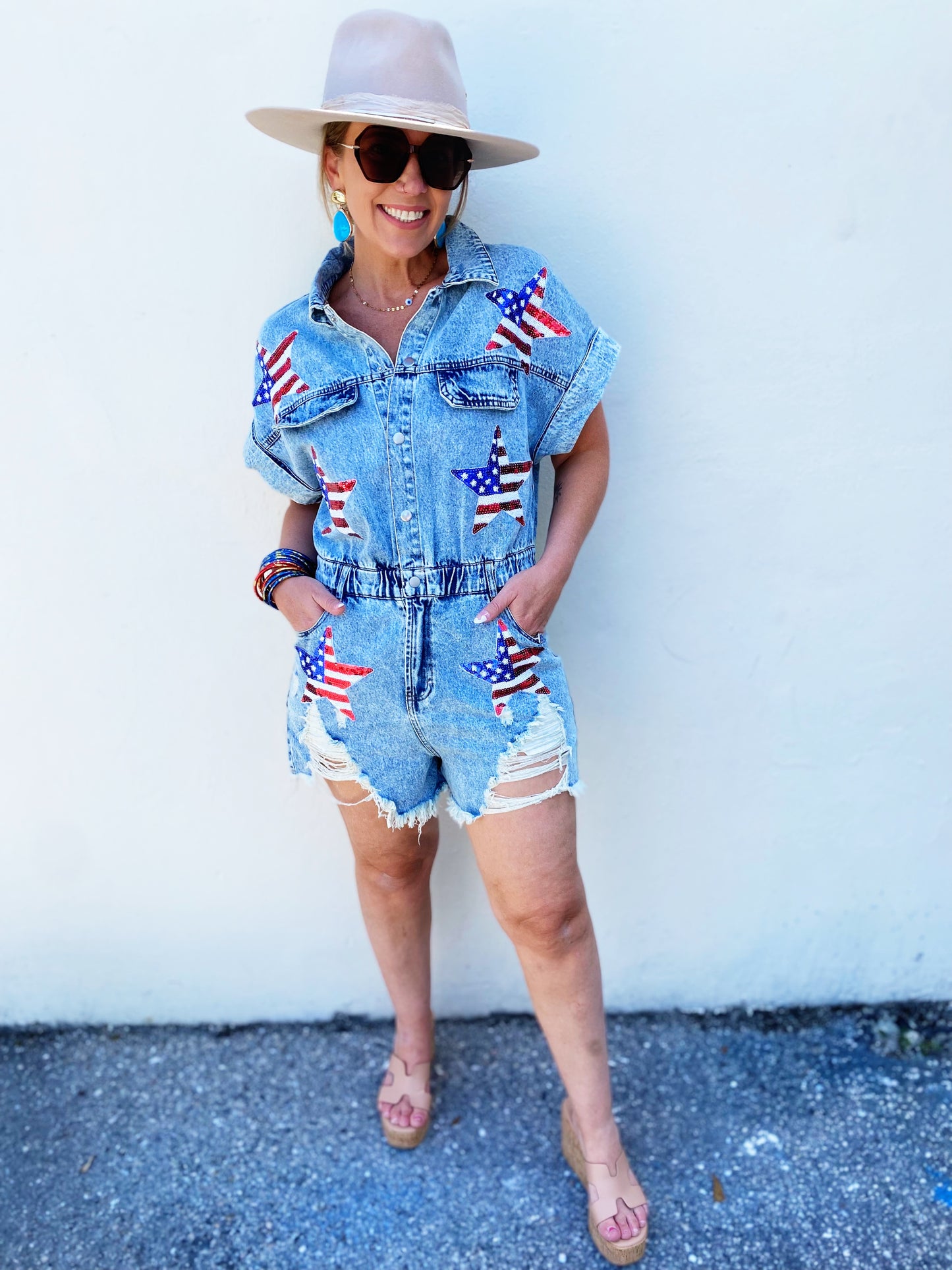 American Flag Washed Romper