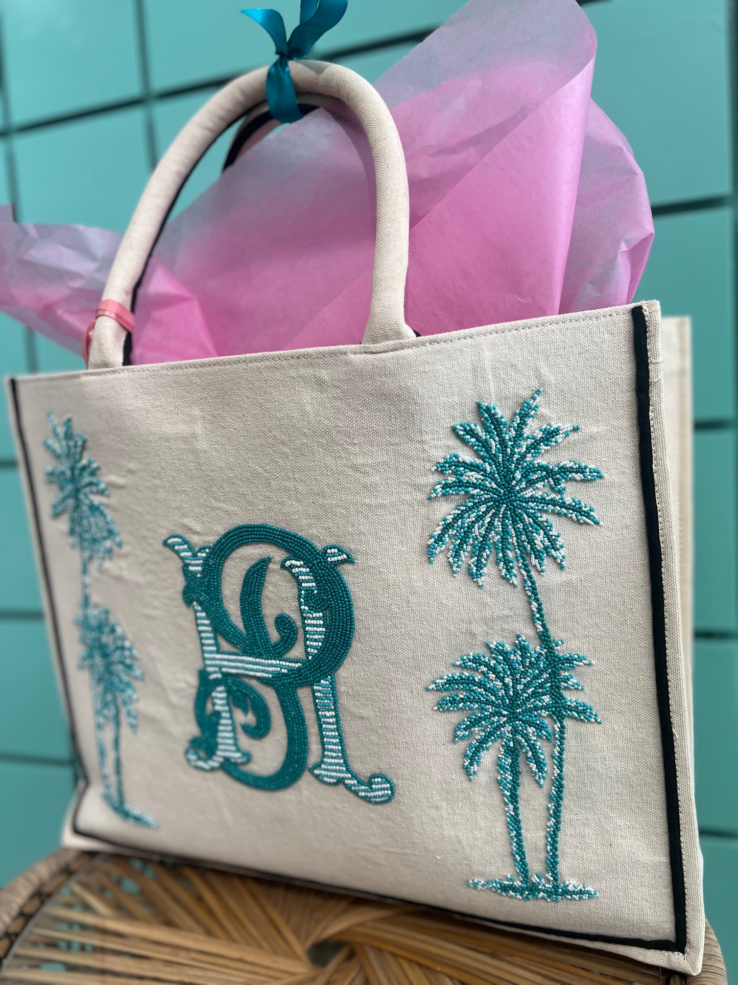 Custom Beaded Monogram Tote