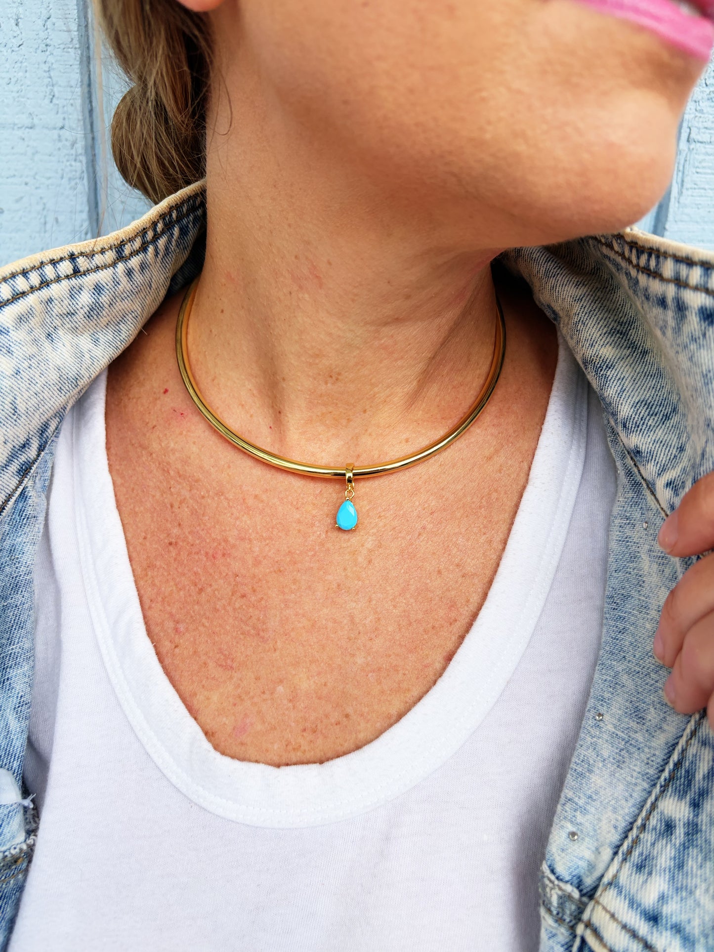 Cuff Necklace Turq Tear Drop