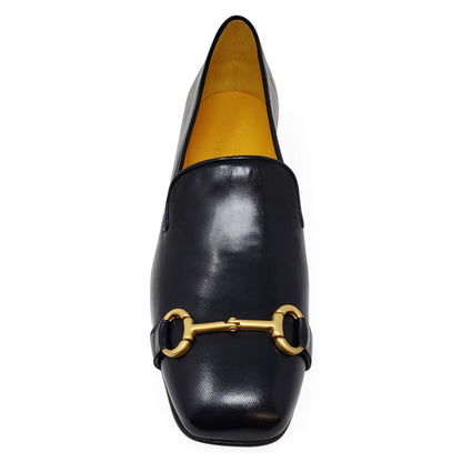 Black Leather Square Toe Loafer