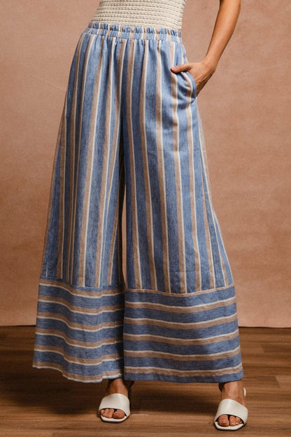 Striped Wide Leg Pants with Pockets