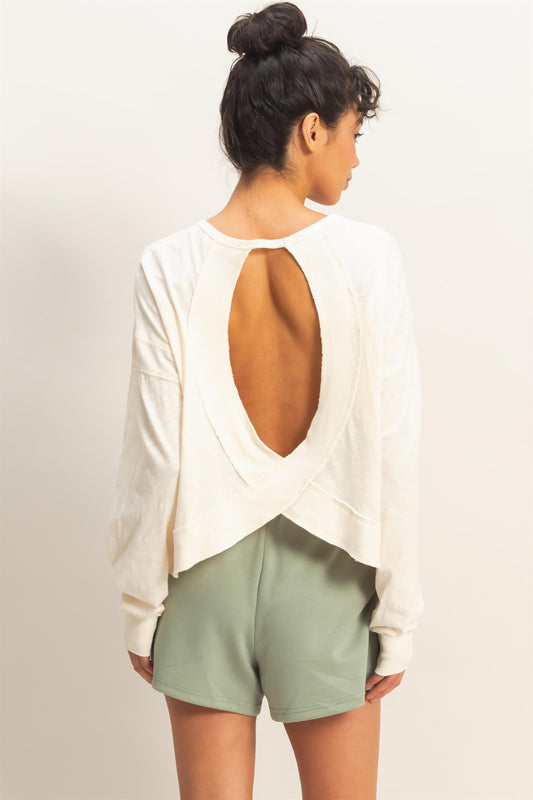 Cross Detail Open Back Long-sleeve Top