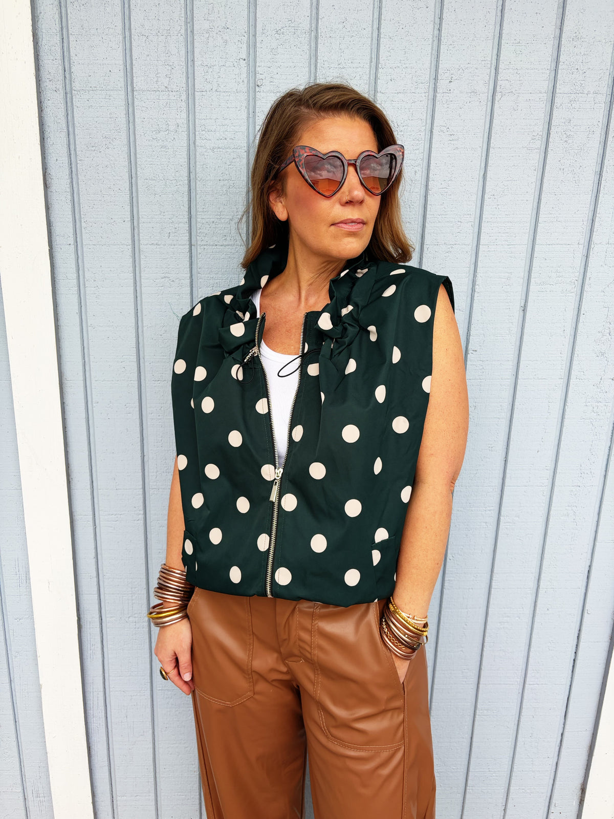 Polly Polka Dot Vest - Green