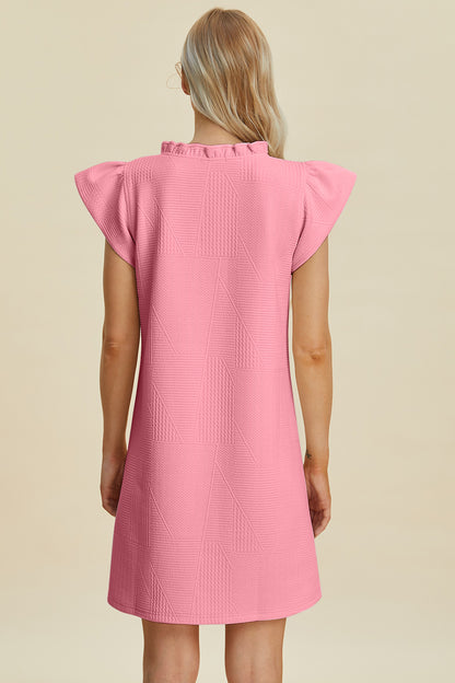 Ruffled V-Neck Cap Sleeve Dress PREORDER