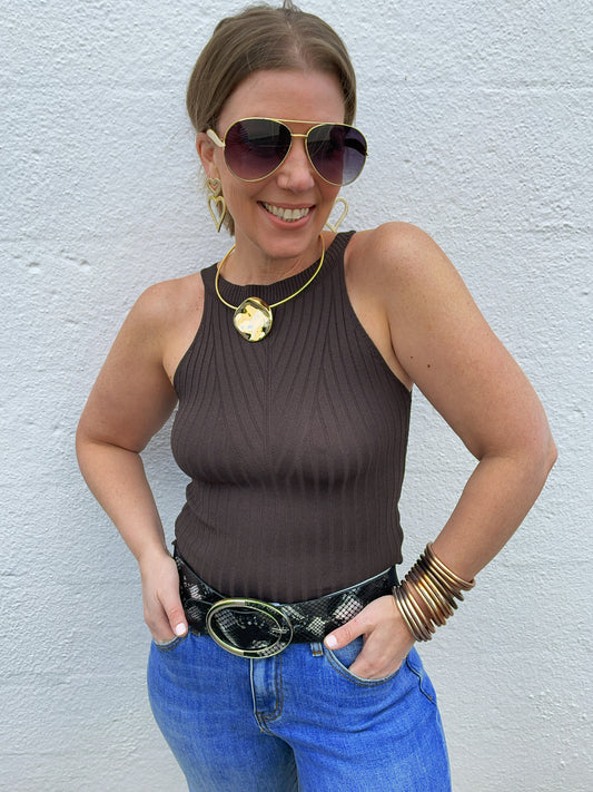 Brown Ribbed Tank