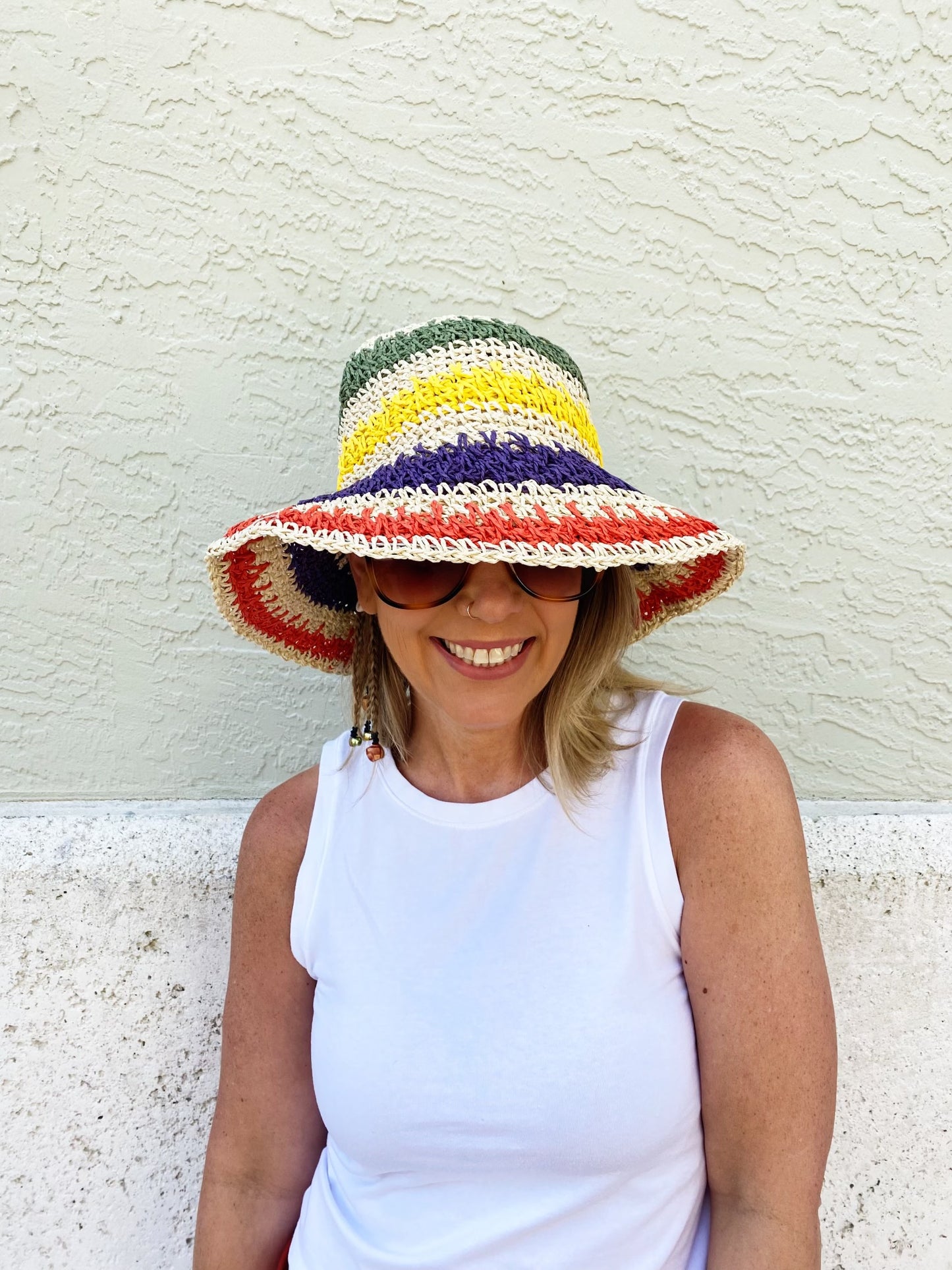 Rainbow Woven Straw Bucket Hat **Multiple color options** Ships from warehouse to you