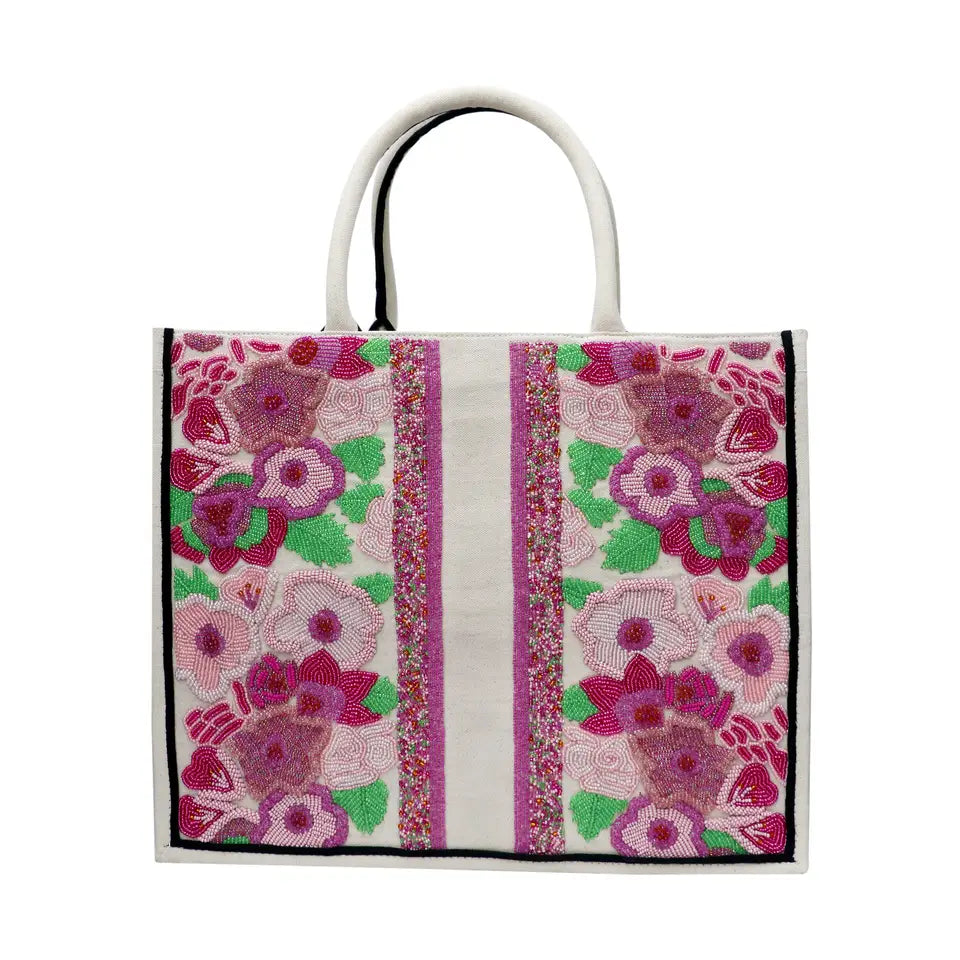 Custom Beaded Pink Floral Bag- Add Initials
