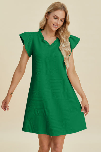 Ruffled V-Neck Cap Sleeve Dress PREORDER