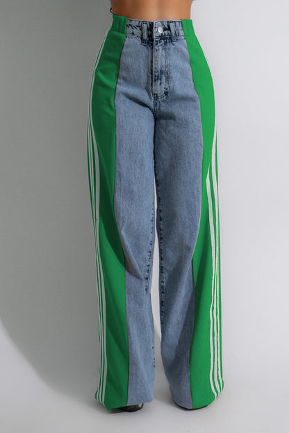 Contrast Side Striped Wide Leg Jeans