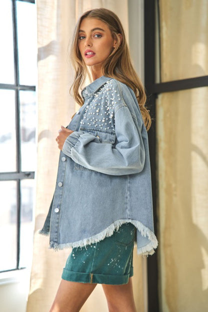 Women Button Down Denim Blouse