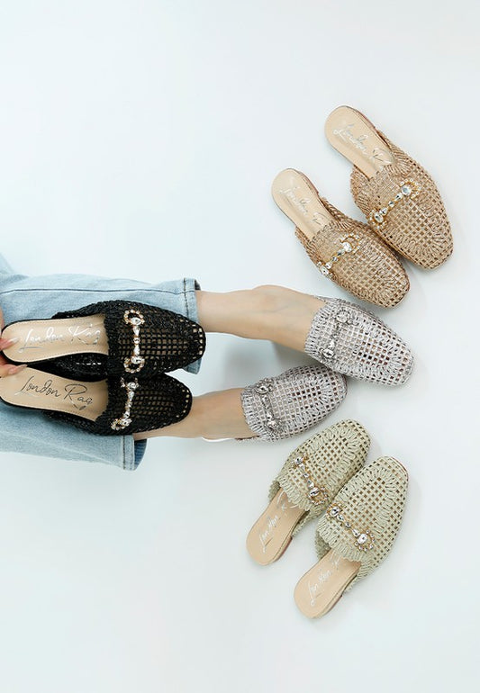 Roboma Metallic Woven Diamante Mules