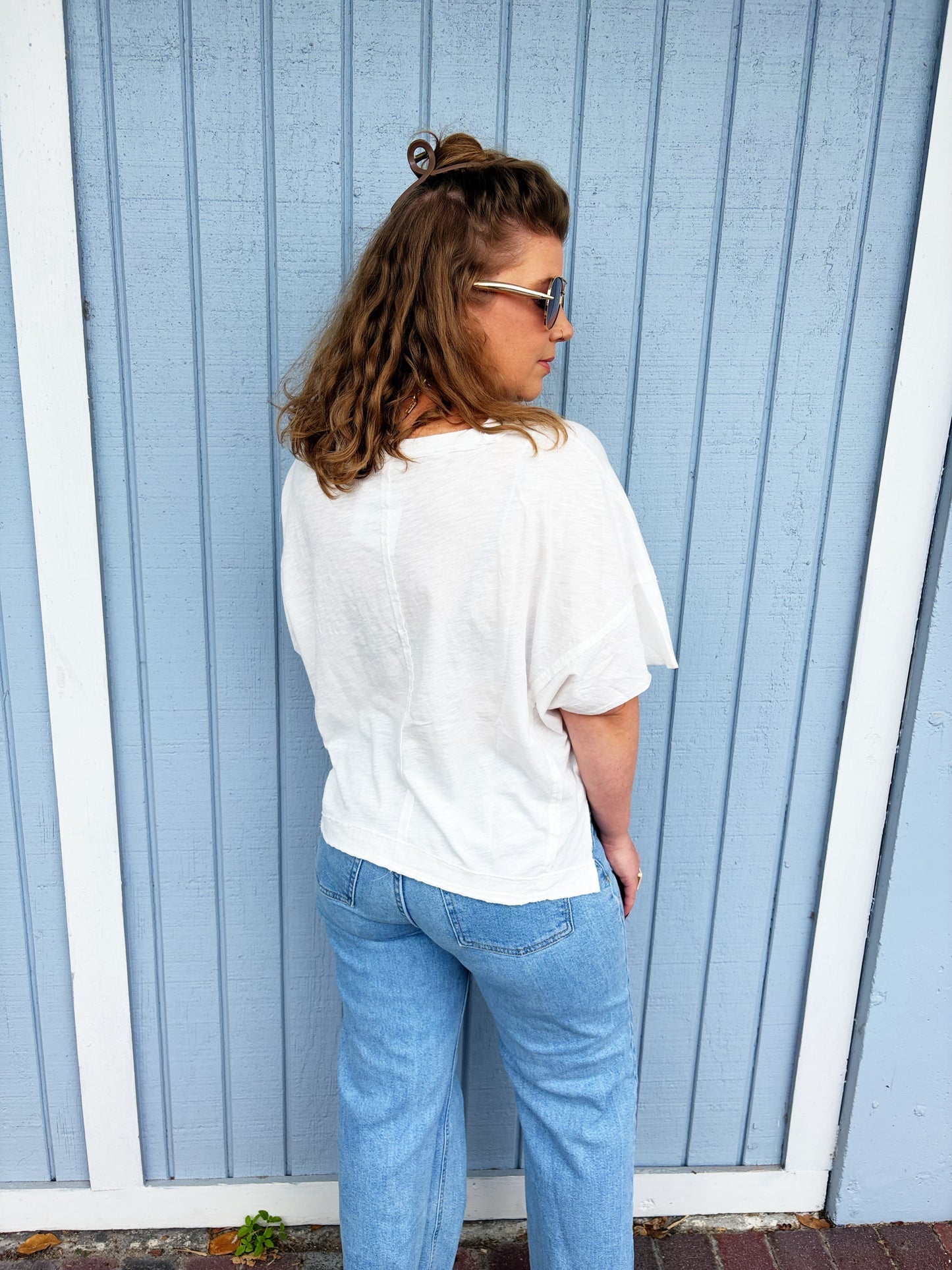 Oversized V-neck Short Sleeve Top