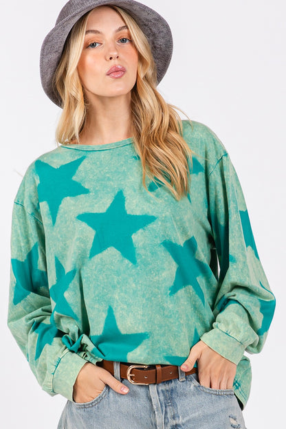 Mineral Wash Star Pattern T-Shirt