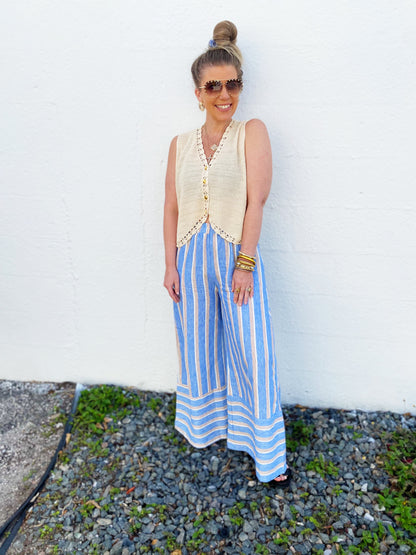 Striped Wide Leg Pants with Pockets