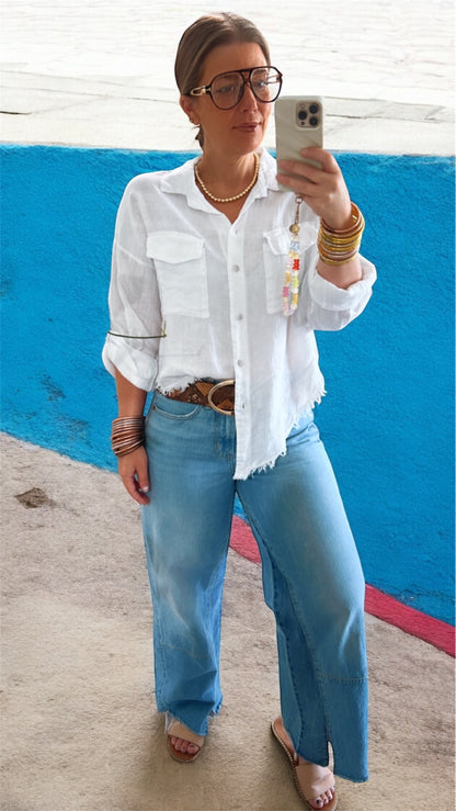 Lilly Distressed Top in White