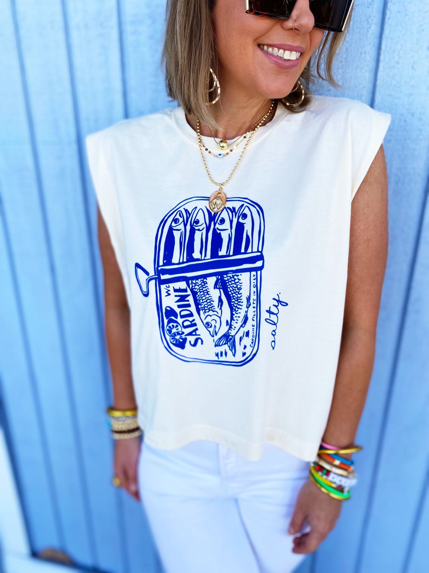 Salty Sardines Vintage Cropped Muscle Tank-