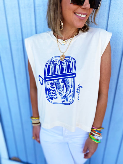 Salty Sardines Vintage Cropped Muscle Tank-