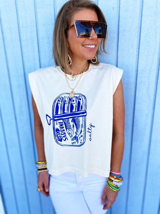 Salty Sardines Vintage Cropped Muscle Tank-