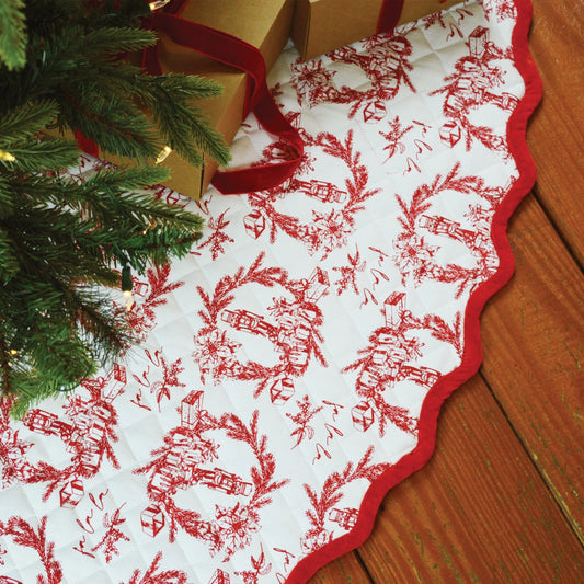 Holiday Toile Red Quilted Tree Skirt