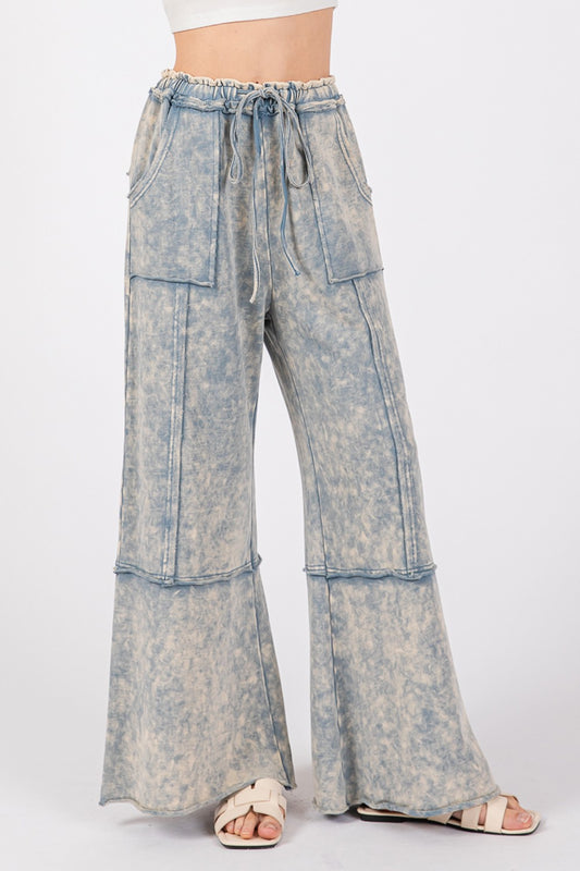 Mineral Washed Terry Wide Leg Pants