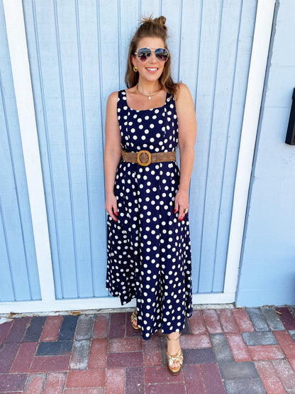 Polly Polka Dot Dress Navy