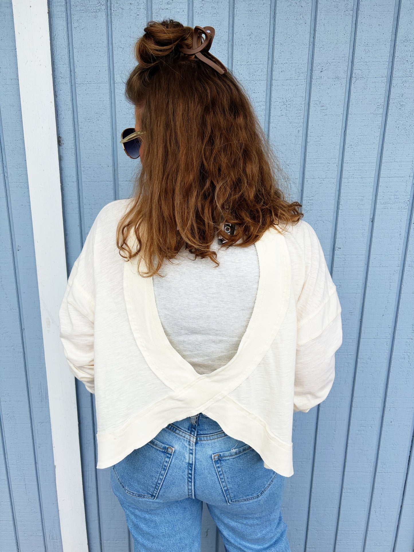 Cross Detail Open Back Long-sleeve Top