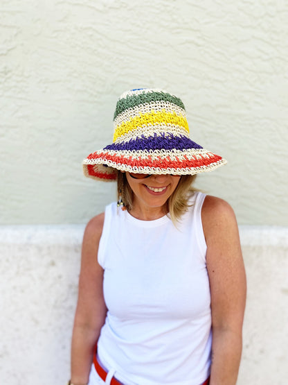 Rainbow Woven Straw Bucket Hat **Multiple color options** Ships from warehouse to you