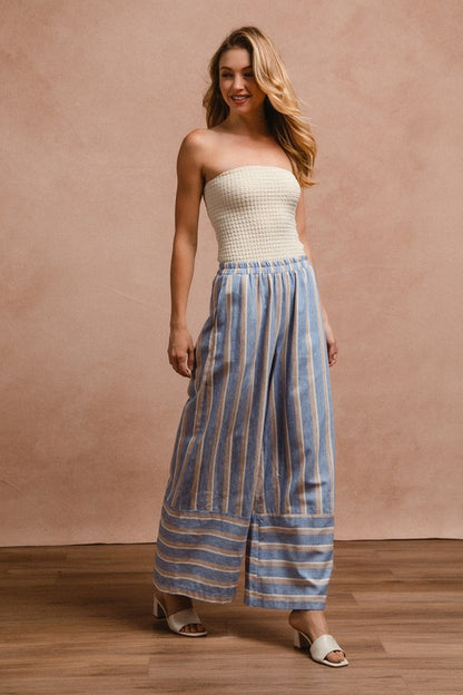 Striped Wide Leg Pants with Pockets