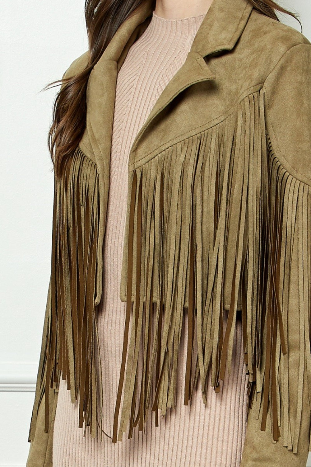 Suede Fringe Long Sleeve Moto Jacket