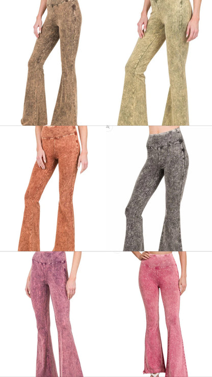 Acid Wash High Waist Raw Edge Hem Pants