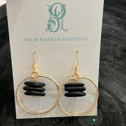 Hawaiian Gold Plated- Black Sea Glass Earrings