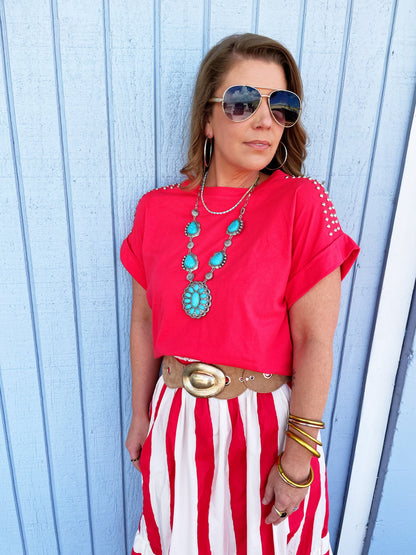 Alice Tee in Red with Studs