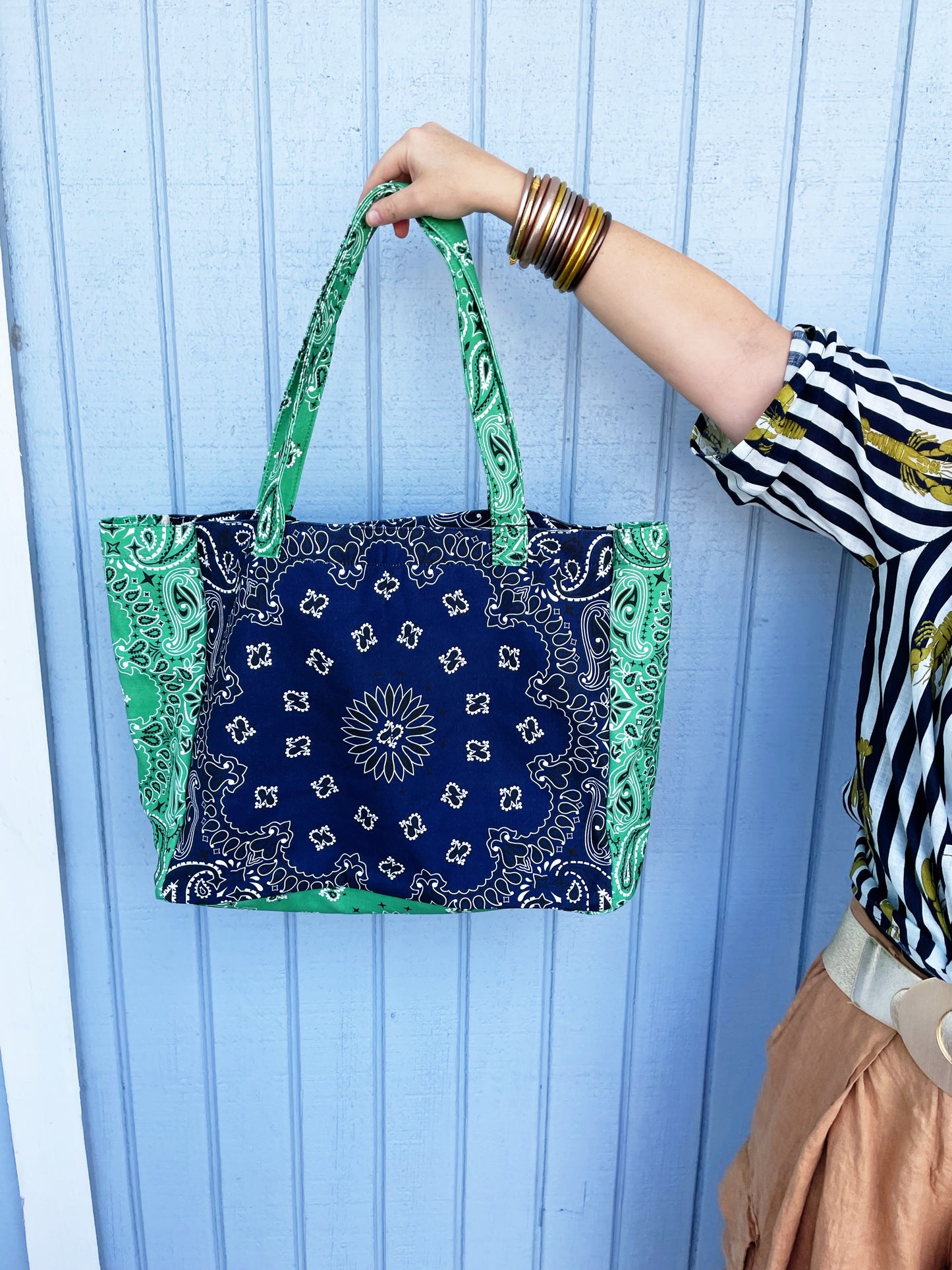 Bailey Bandana Tote Navy/Green (preorder shipping 6.2)