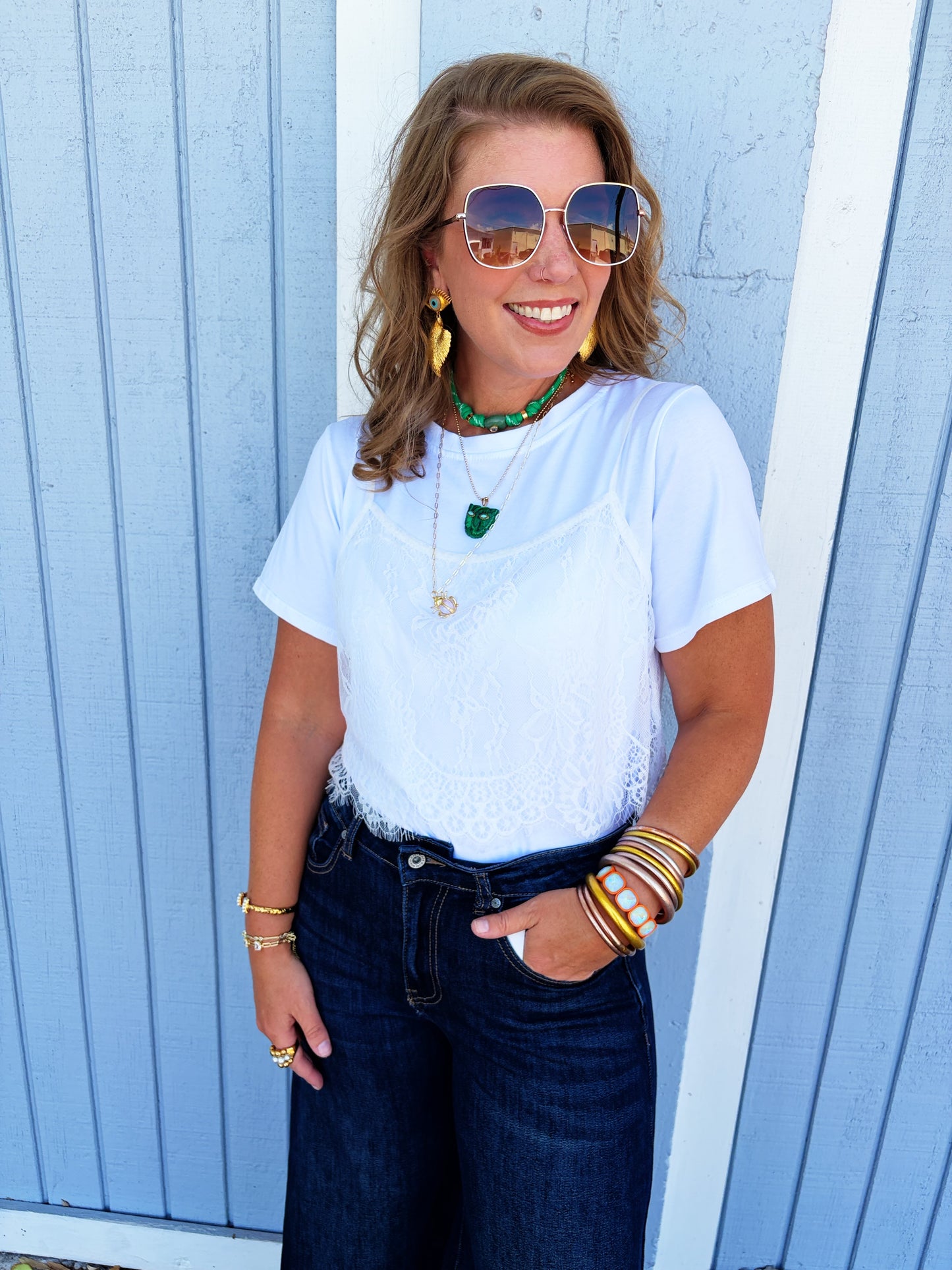Linda Lace Layered Tee in White