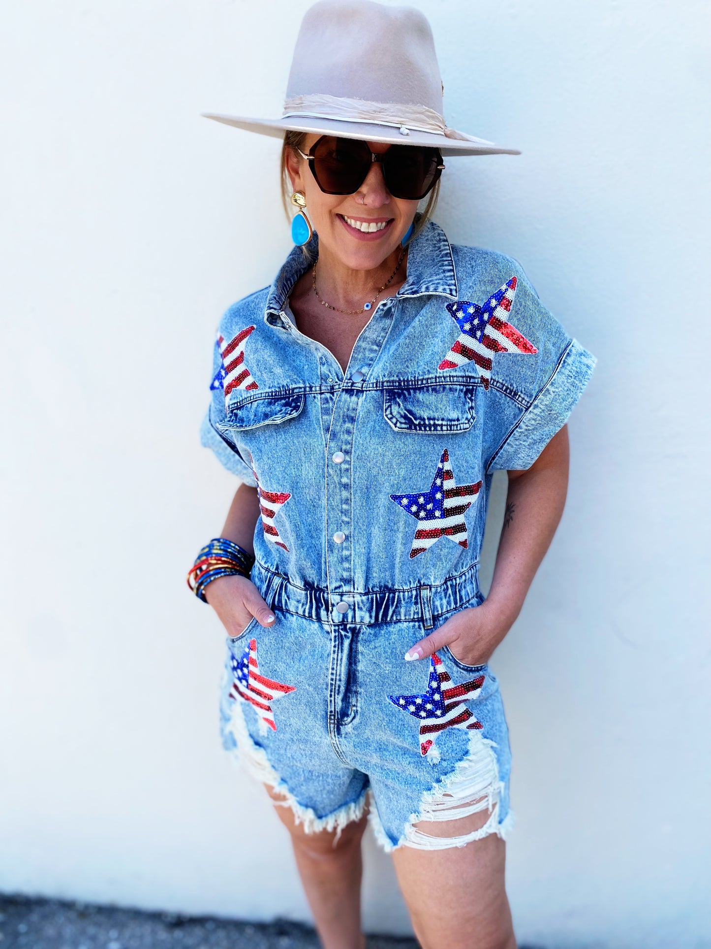 American Flag Washed Romper