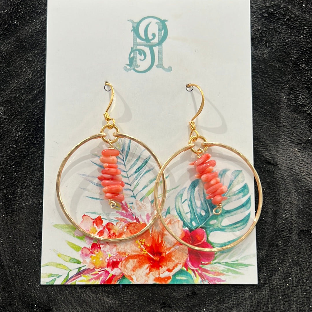 Hawaiian Gold Plated- Pink Coral Earrings