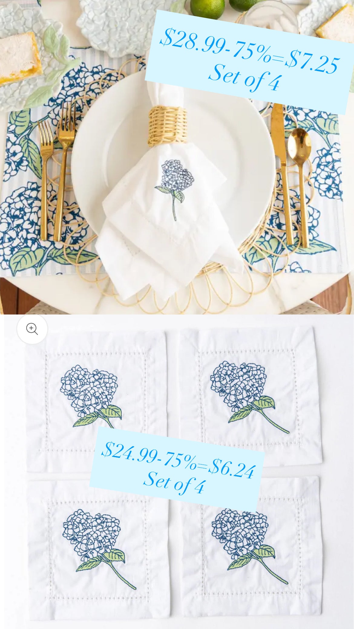 Hydrangea Stem Dinner and Cocktail Napkins *FINAL SALE