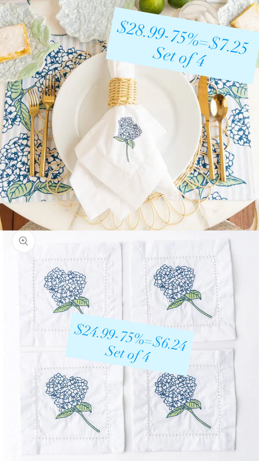 Hydrangea Stem Dinner and Cocktail Napkins *FINAL SALE
