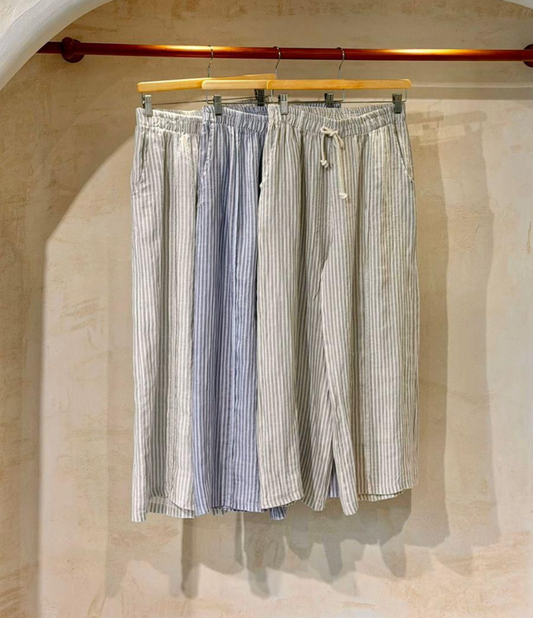 Striped Linen Pants- GREY