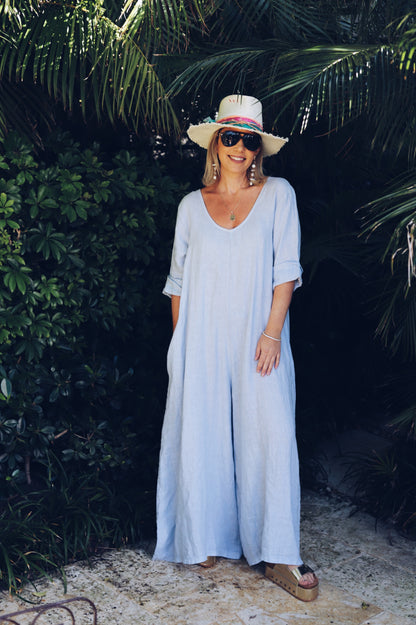 Taylor in Italy- Palazzo Linen Jumpsuits