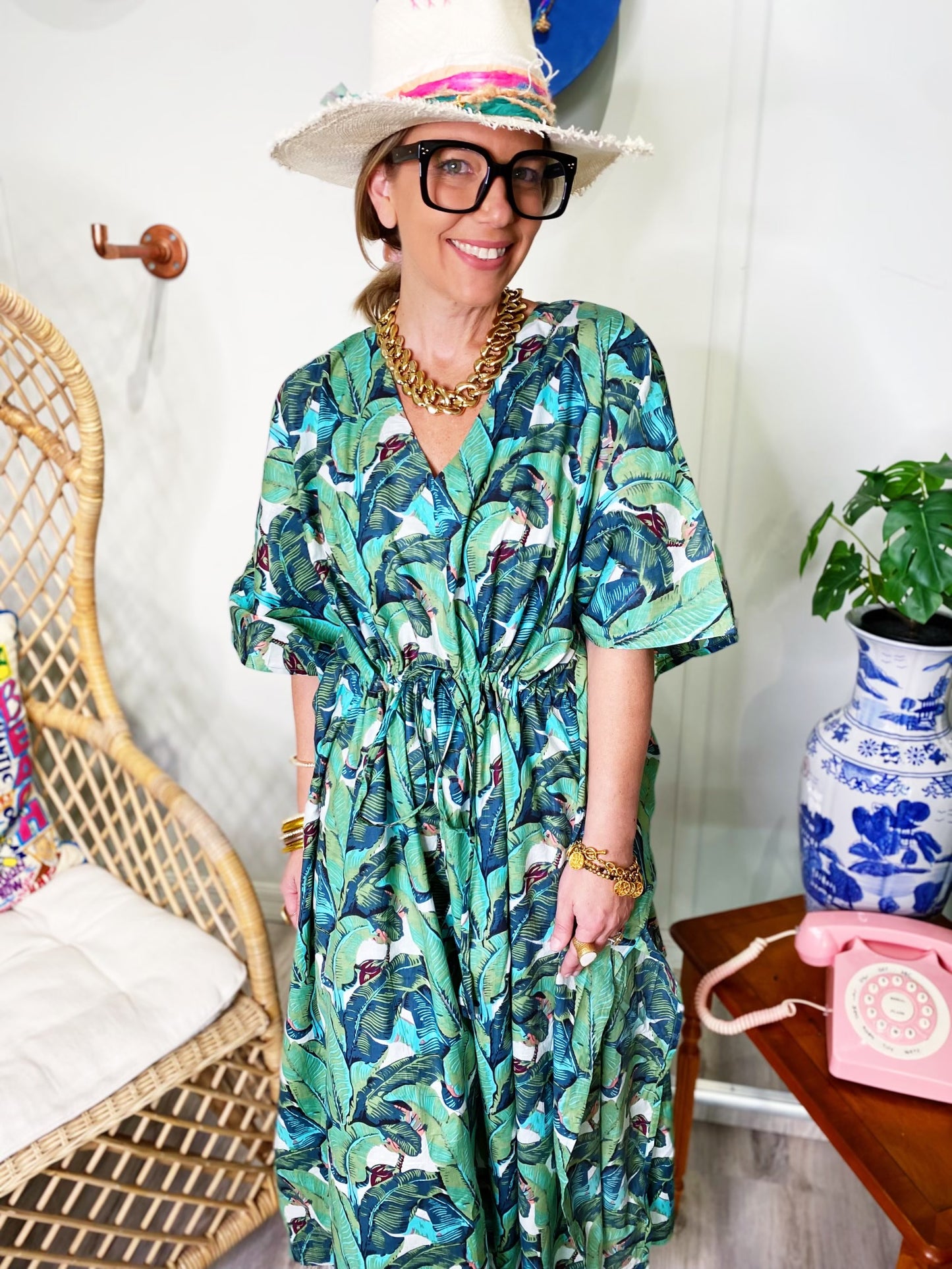 Isabella Kaftan palm Leaf Print